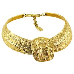 Yves Saint Laurent YSL Vintage Croc Gold Toned Choker Necklace 4