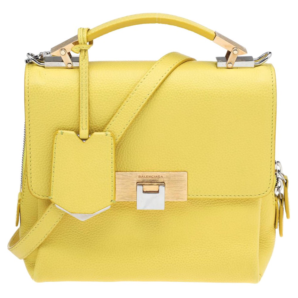 Balenciaga Yellow Leather Mini Le Dix Cartable Top Handle Bag