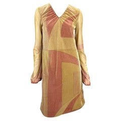F/W 2000 Gucci by Tom Ford Runway Gold Pink Lurex Metallic Sheer Dress Y2K