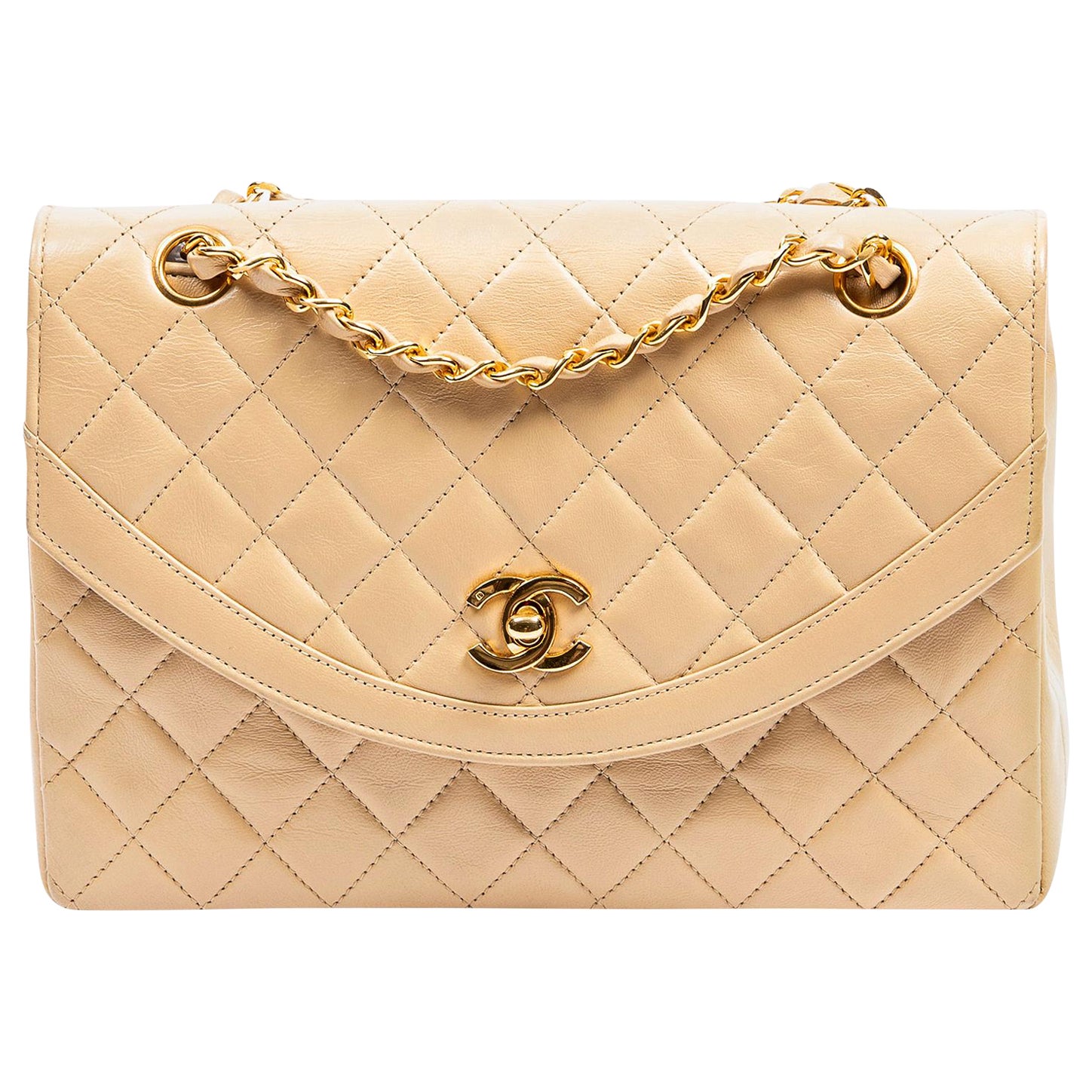 Chanel 1980s Rare Beige Quilted Single Flap Bag