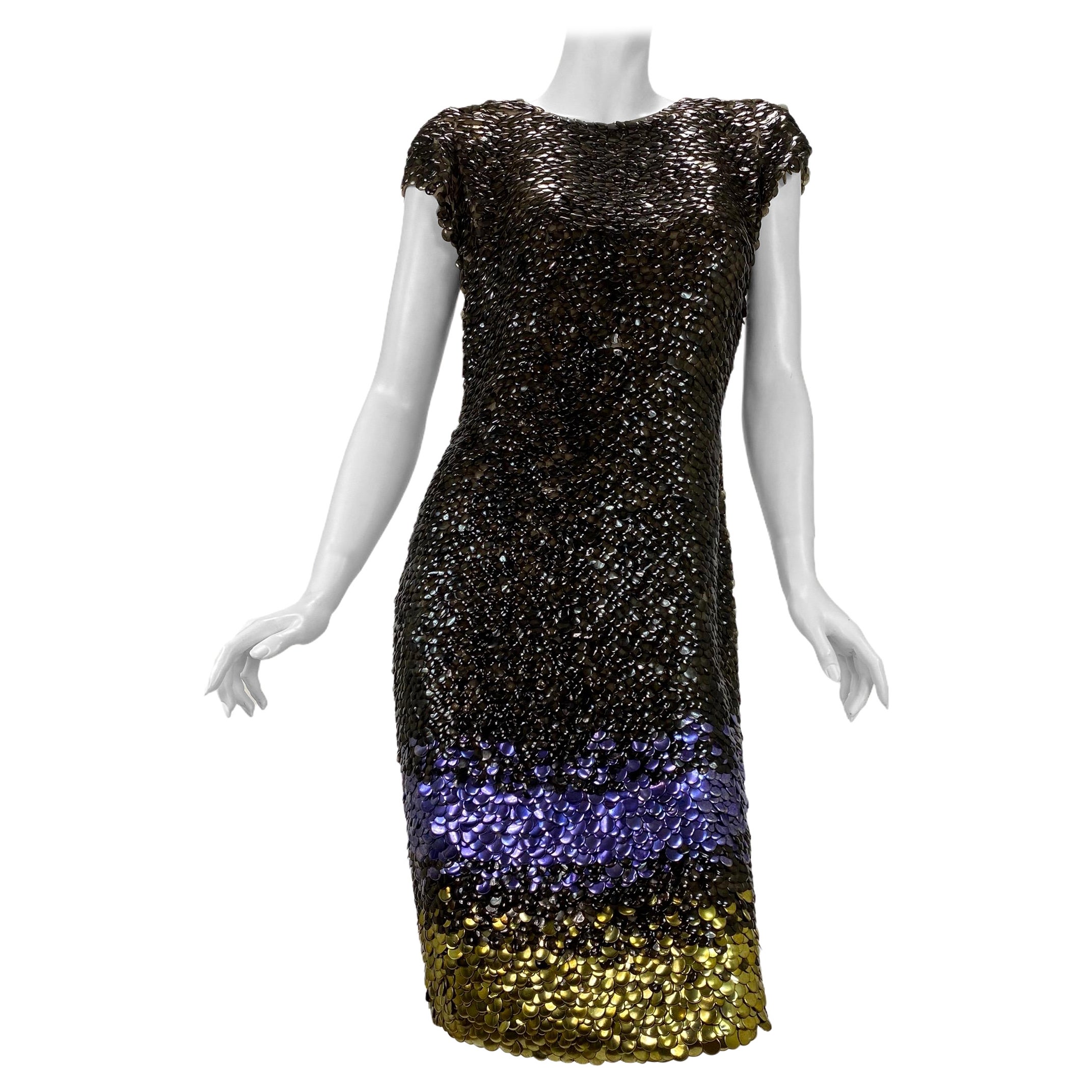 New Oscar de la Renta Sequin-Sprayed Silk Cocktail Dress US 6 For Sale