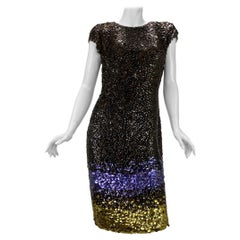 New Oscar de la Renta Sequin-Sprayed Silk Cocktail Dress US 6