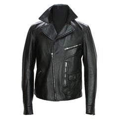 New GUCCI Men's Black Leather Moto Biker Jacket It.50 - US 40