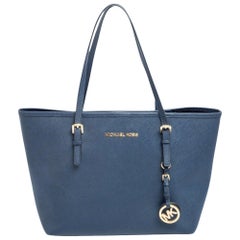 Michael Kors Navy Blue Leather Small Jet Set Travel Tote