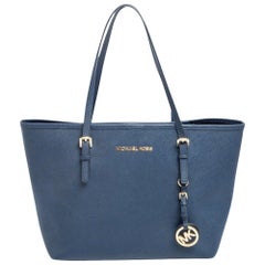 Michael Kors Teal Blue Saffiano Leather Jet Set Shopping Tote Michael Kors