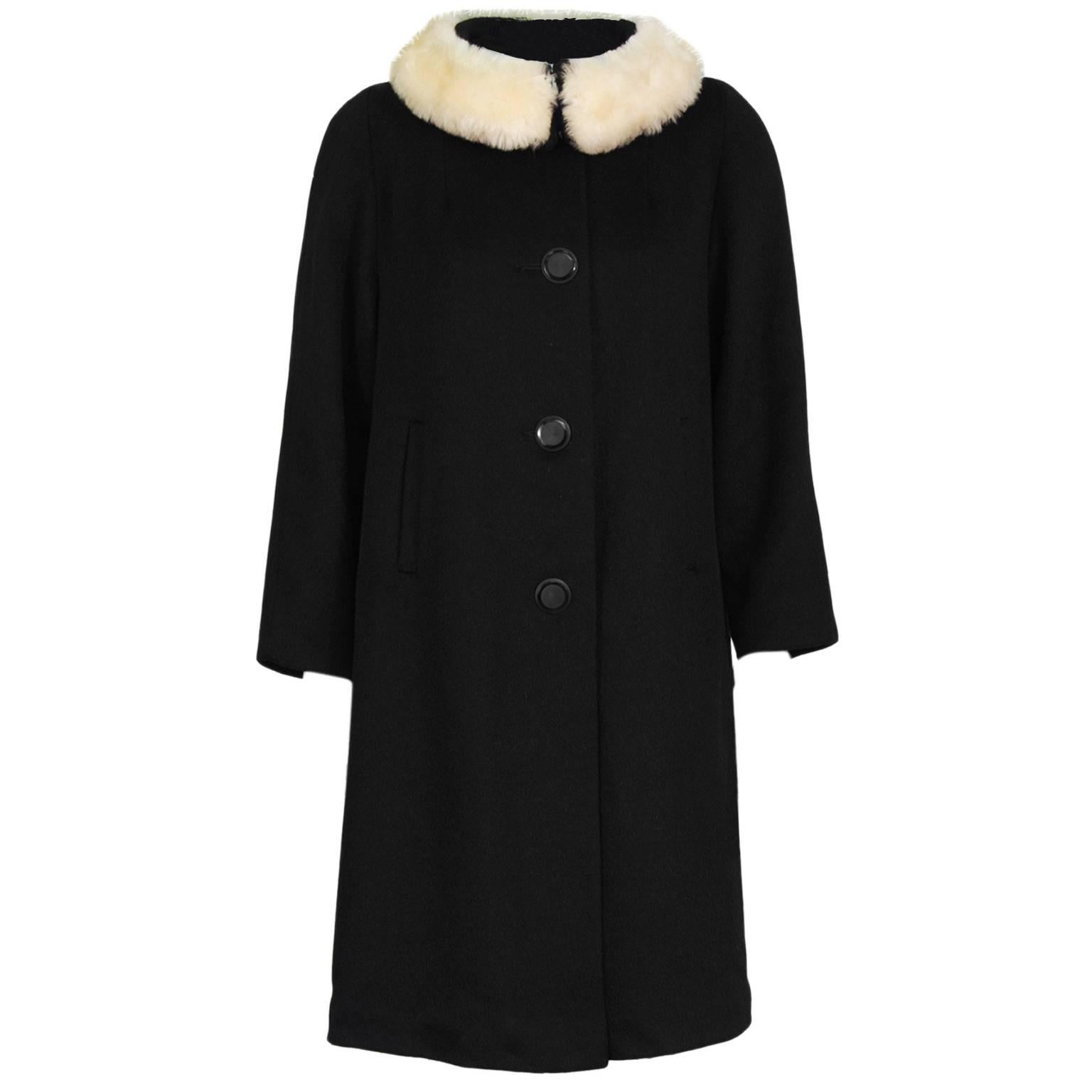 1960's Lilli Ann Black Wool Swing Coat 