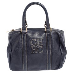 Carolina Herrera Navy Blue Leather Andy Boston Bag