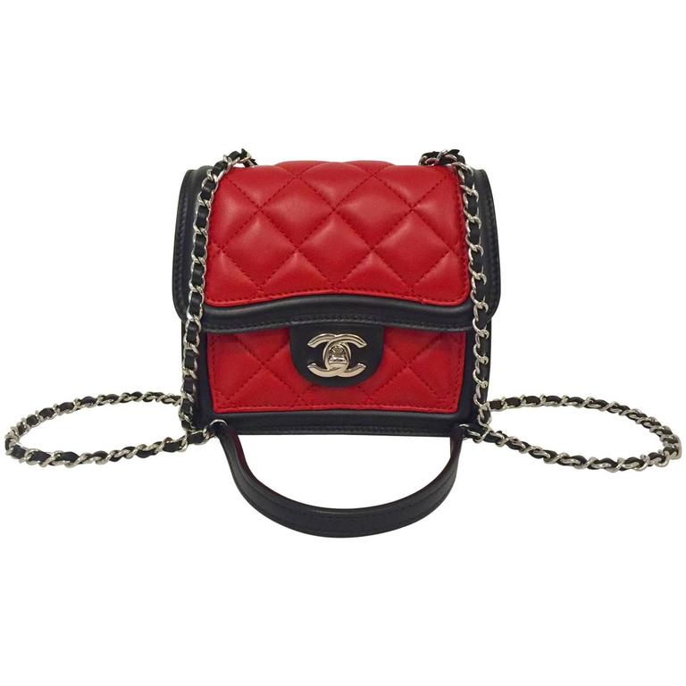 Red & Black Quilted Lambskin Graphic Flap Medium