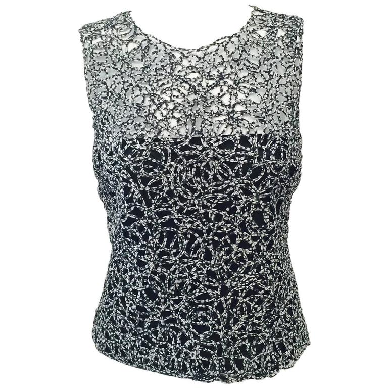 Chanel Navy and White Spatter Pattern Sleeveless Ribbon Top With Navy ...