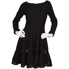 Alaia Black Wool Cut Out Long Sleeve Dress sz 42