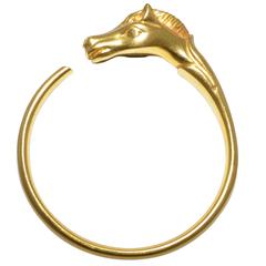 Hermes Paris Gold Plated Horse Head Bangle 