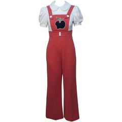 1960s Mod Applique Overall Jumpsuit