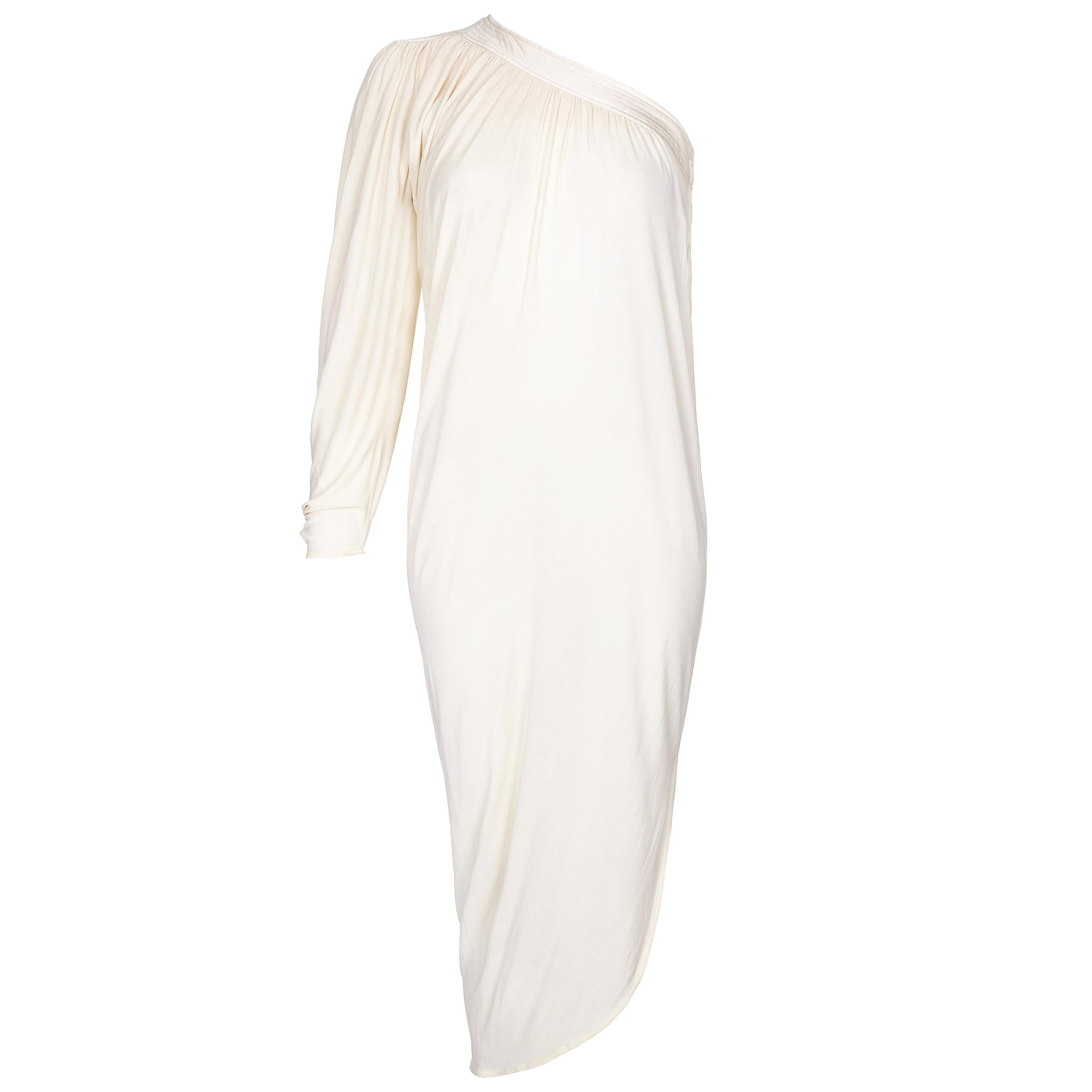 1970s Yuki Couture Cream Silk Jersey Dress  For Sale