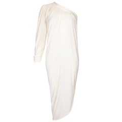 1970s Yuki Couture Cream Silk Jersey Dress 