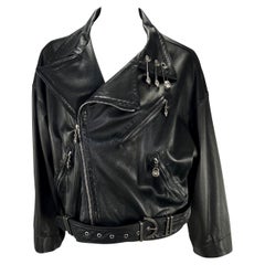 S/S 1994 Gianni Versace Medusa Safety Pin Leather Belted Moto Jacket