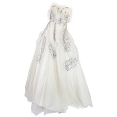 Extraordinary 1960s Feather & Rhinestone Strapless Gown