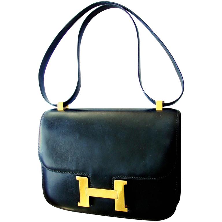Iconic Hermes Constance Bag Black Box Leather Gold Hardware 23cm 1989