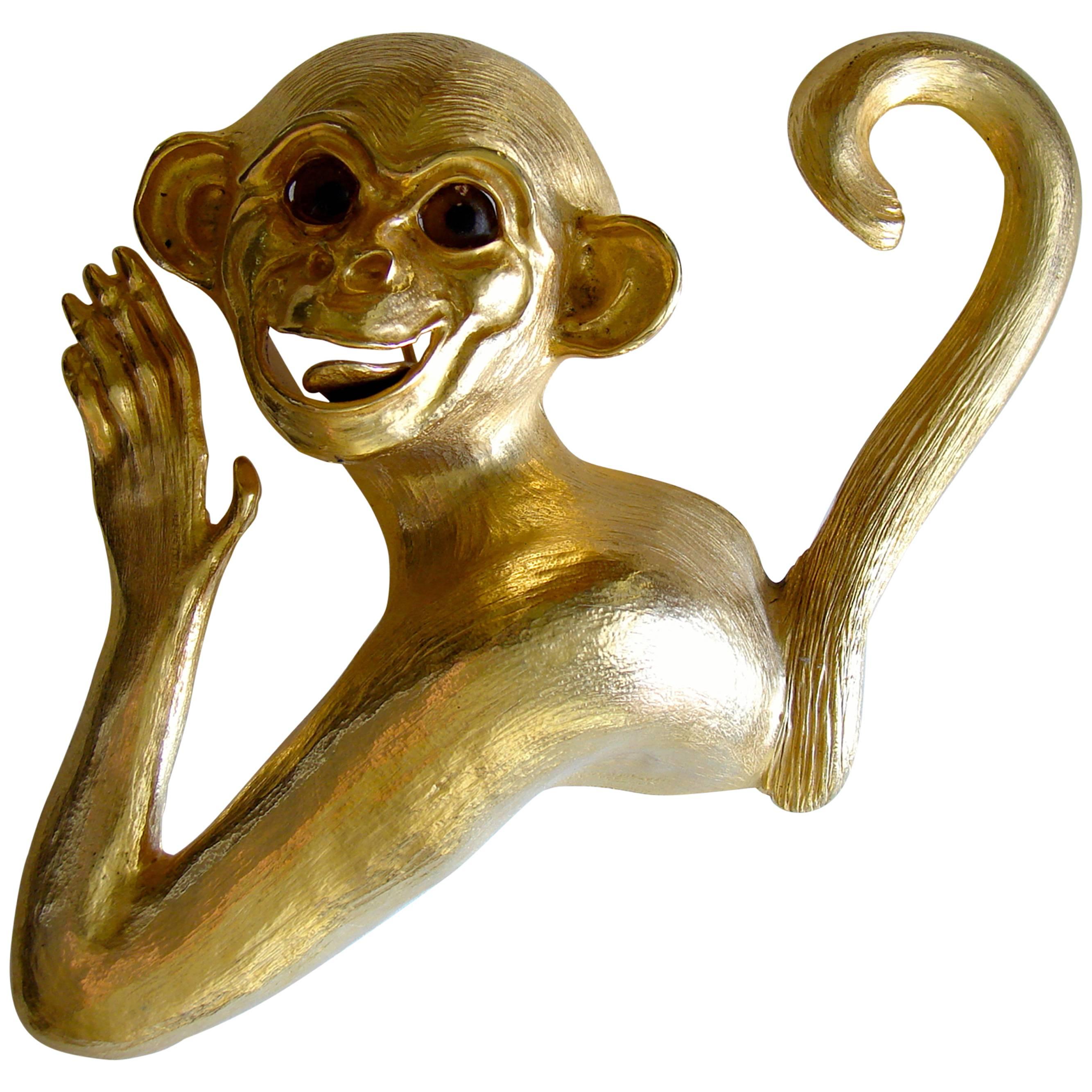 Rare Christopher Ross Massive Smiling Monkey Belt Buckle 24ct Gold Plate 1980s