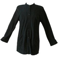 Jean Muir Black Suede Jacket with Perforated Collar Lucite Buttons Sz 8 1970s 9