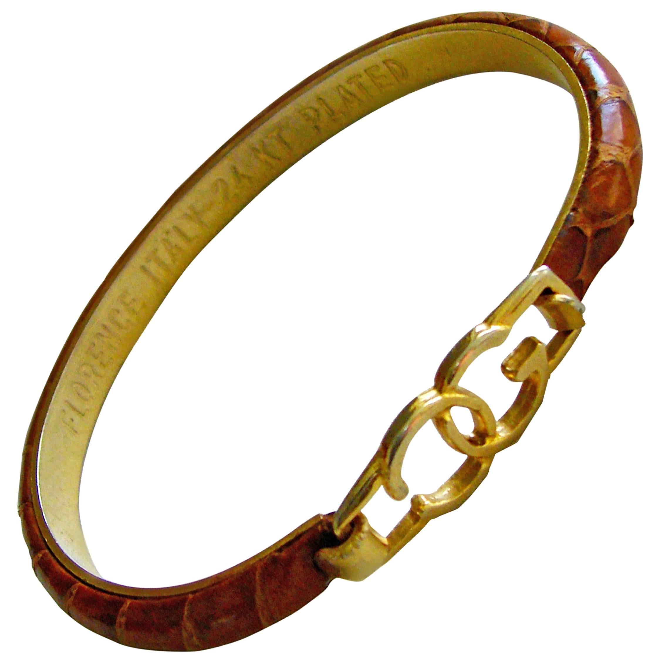 Casini and Gori Gold CG Logo Crocodile Bangle Bracelet 24 KT GP Florence 1970s