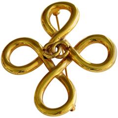 Chanel Gold CC Logo Looped Cross Brooch Pin 1970s 