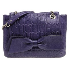Carolina Herrera Purple Monogram Embossed Leather Audrey Shoulder Bag