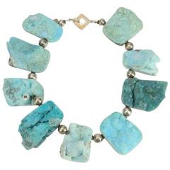 Natural Turquoise Druzy Quartz and Sterling Silver Necklace 5
