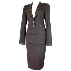 Roberto Cavalli Black Jacket + Skirt Suit 2pc Set Wool Blend Abstract Trim Sz 40 11