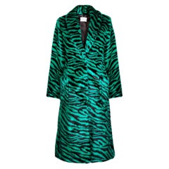 Verheyen London Esmeralda Faux Fur Coat in Emerald Green Zebra Print size uk 10