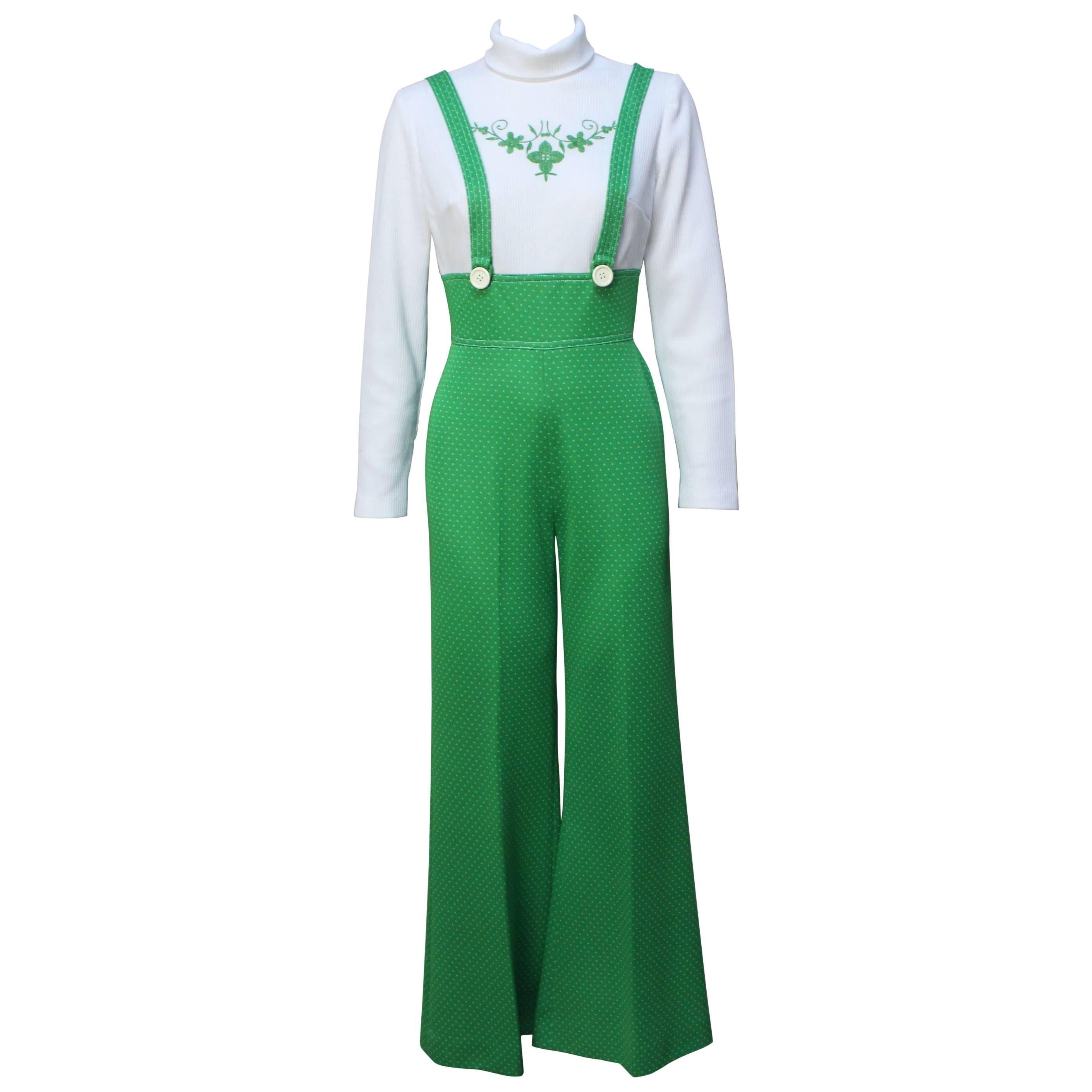 1960s Mod Applique Overall Jumpsuit