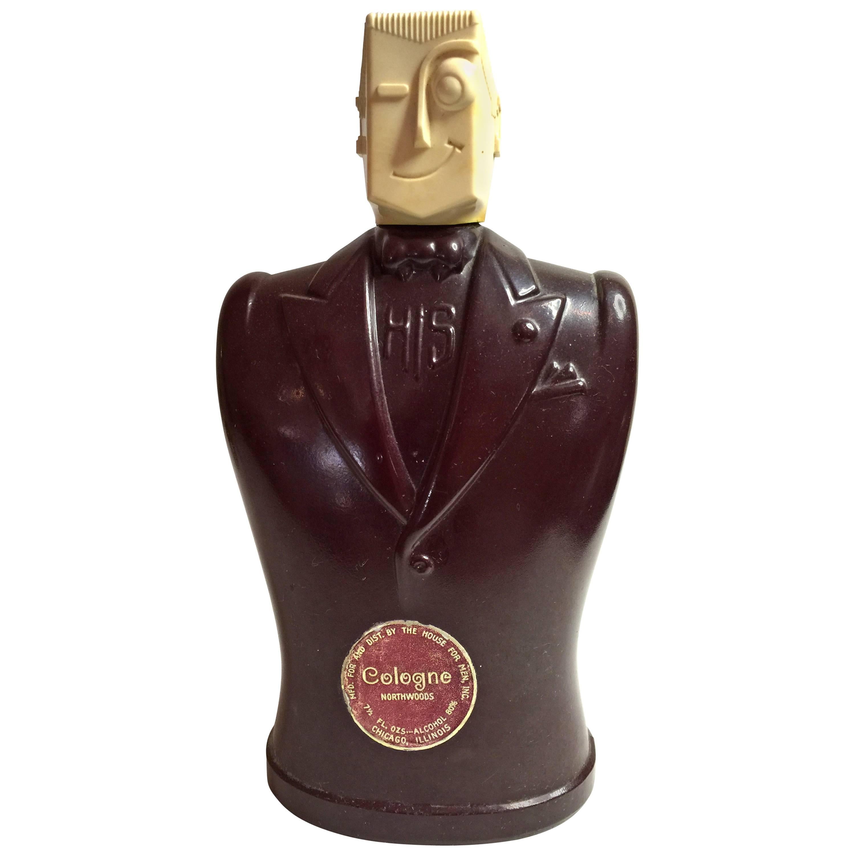 1940s Figural Glass and Hard plastic Art Deco "Winking Man" HIS Cologne Bottle For Sale