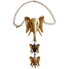 Vintage Massive Elephant Head Necklace by Razza Rare Statement Piece 1970s 