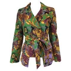 Duro Olowu Floral Printed Cloque Rayon Belted Wrap Jacket