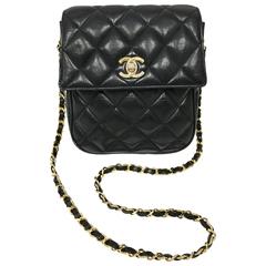 Vintage Chanel Black Lambskin Leather Mini Cross Body Flap Bag