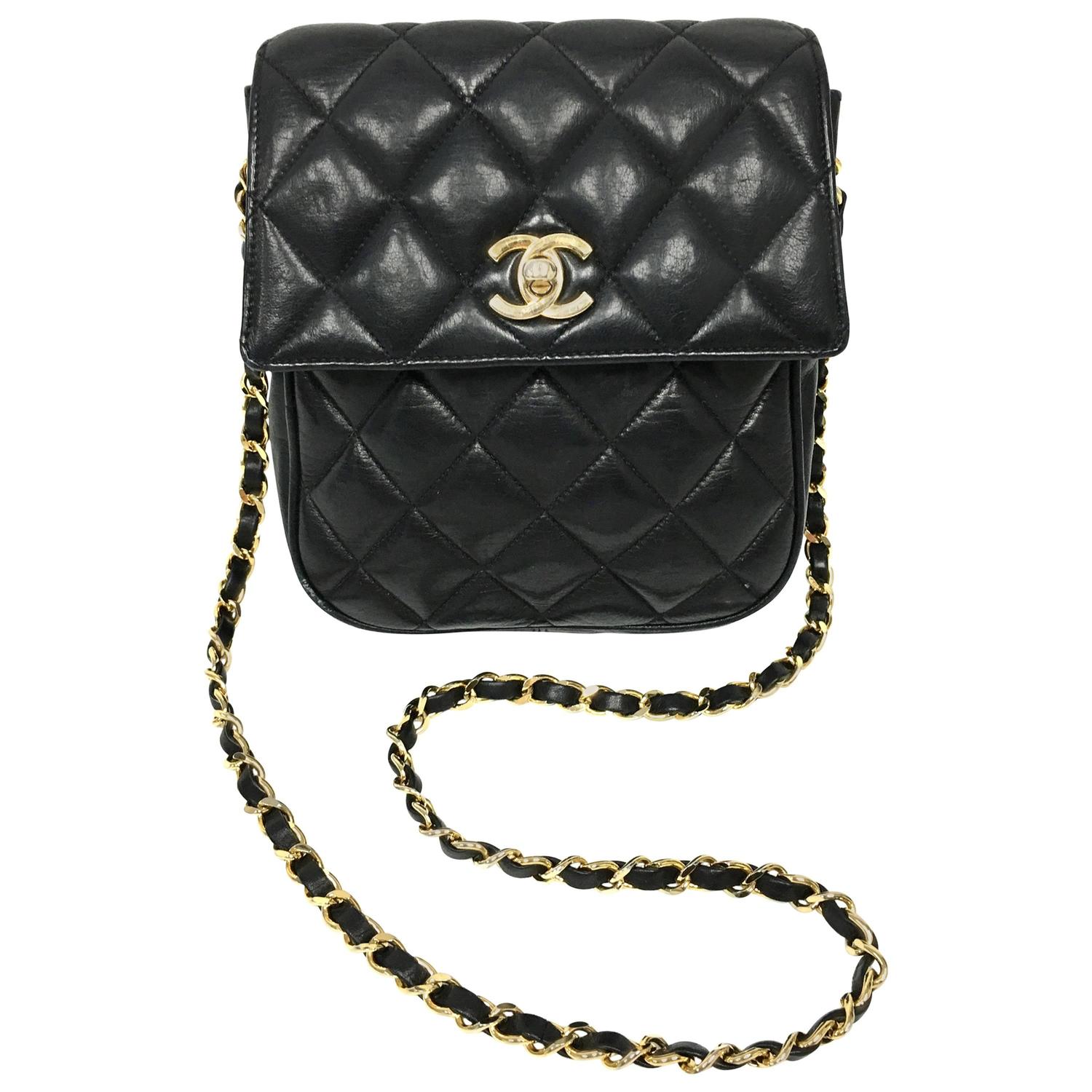 Vintage Chanel Black Lambskin Leather Mini Cross Body Flap Bag at 1stdibs