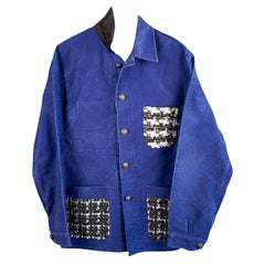 Veste vintage bleue française en tweed argenté réutilisé J Dauphin Large