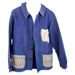 Vintage Jacket Embellished French Work Blue Silver Luxury Tweed J Dauphin Medium