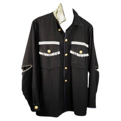Vintage Jacket in Black Embellished Silver Fringe Braids Gold Buttons Large