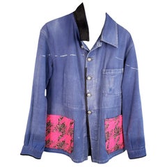 French Blue Work Jacket Original Embellished  Neon Pink Tweed Small J Dauphin 
