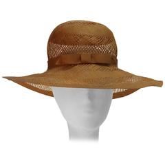 1970s Halston Woven Straw Wide Brimmed Sun Hat