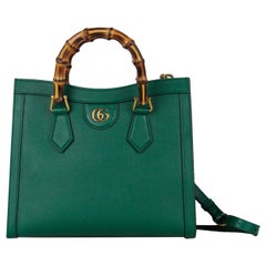 Gucci Emerald Green Small Calfskin Leather Diana Bamboo Bag w/ Strap 660195 4307