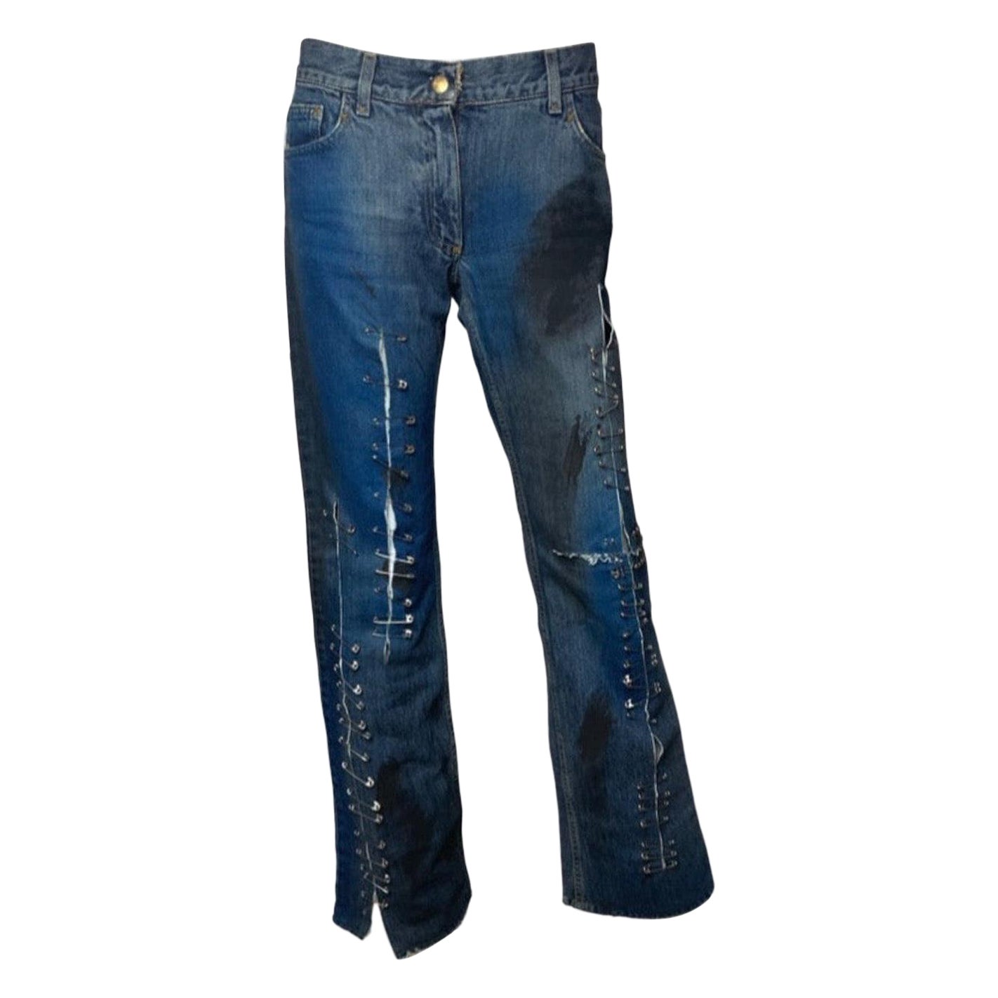 Dolce & Gabbana SS 2001 Graffiti Punk Jeans with Safety Pins