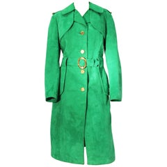 1970's Vintage Green Suede Trench Coat 