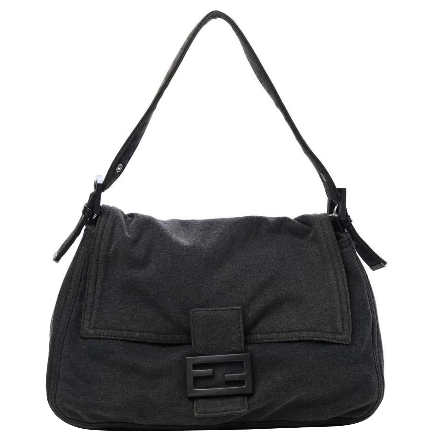 Fendi - Sac à bandoulière Mama baguette en jersey gris anthracite avec rabat, 32f413