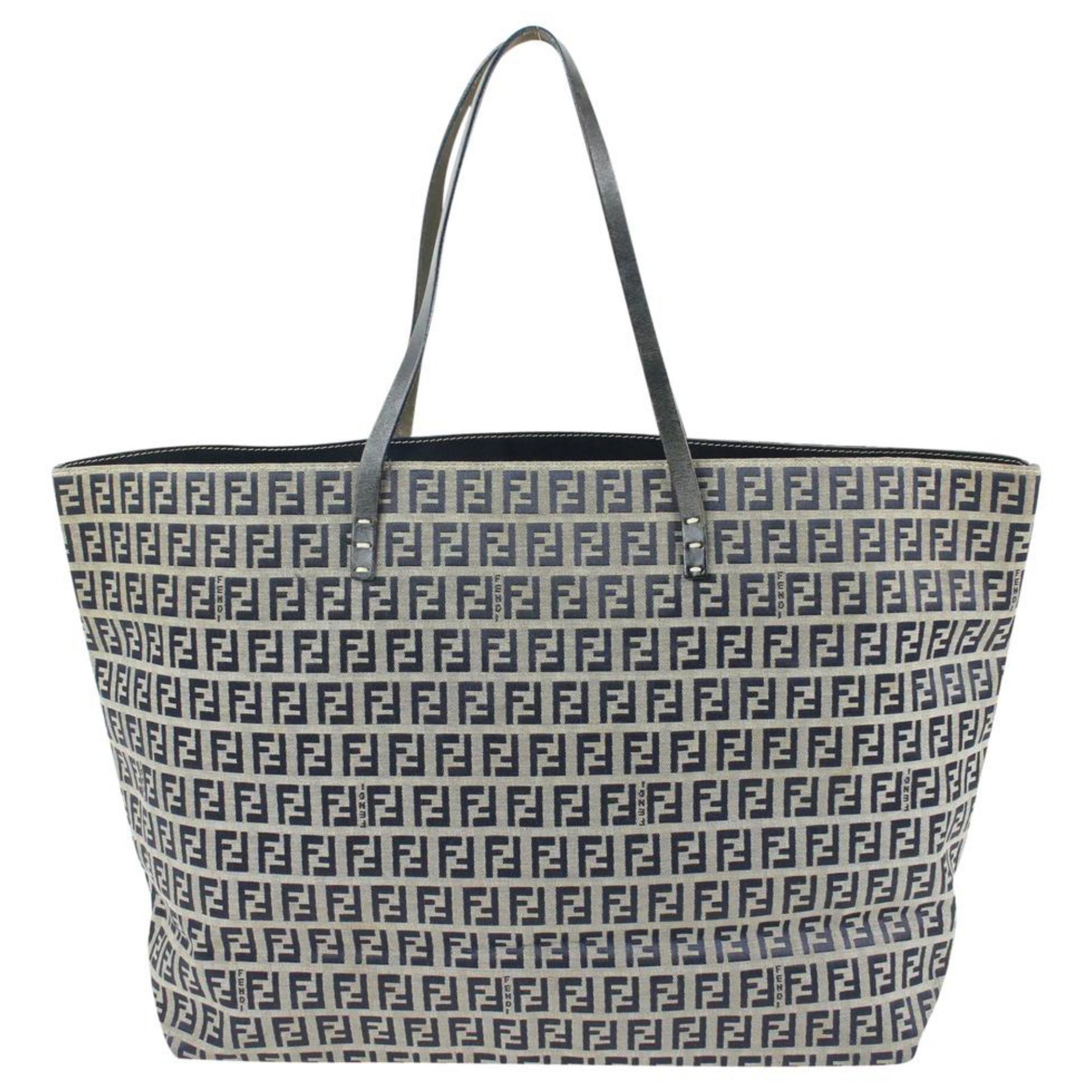 Fendi Navy x Grey Monogram FF Zucca Roll Shopper Tote Bag 60f414s For Sale