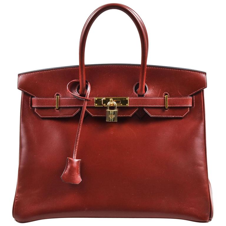 Hermes Oxblood Red Box Calf 35cm "Birkin" Handbag For Sale at 1stDibs oxblood birkin, birkin handbag box, oxblood leather bag