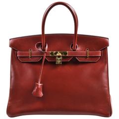 Hermes Oxblood Red Box Calf Leather 35cm "Birkin" Handbag