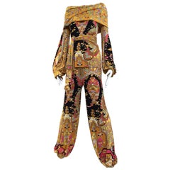 1970er Leonard Mehrfarbig  Bluse und Hose mit Mosaikdruck