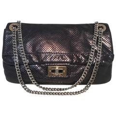 Chanel Charcoal Perforated Leather Classic Flap Shoulder Bag 11