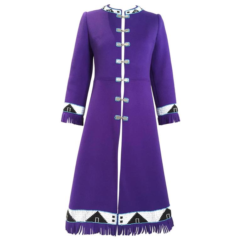 1970s Southwest purple wool coat with beads at 1stDibs